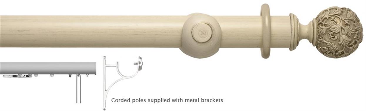 Modern Country 45mm, 55mm Corded Pole, Brushed Cream, Floral Ball