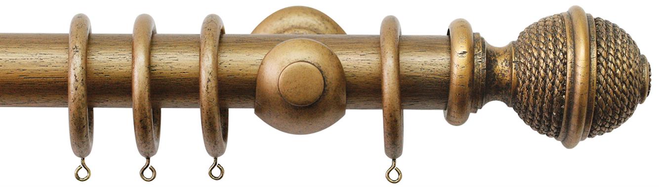 Jones Hardwick 40mm Handcrafted Wood Pole Antique Gold, Woven Rope