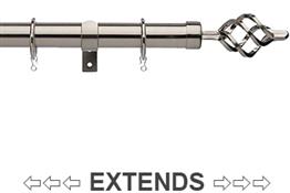 Universal 16/19mm Metal Extendable Curtain Pole, Satin Steel, Cage