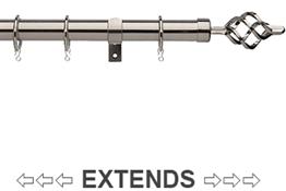Universal 25/28mm Metal Extendable Curtain Pole, Satin Steel, Cage