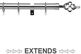 Universal 25/28mm Metal Extendable Curtain Pole, Chrome, Cage