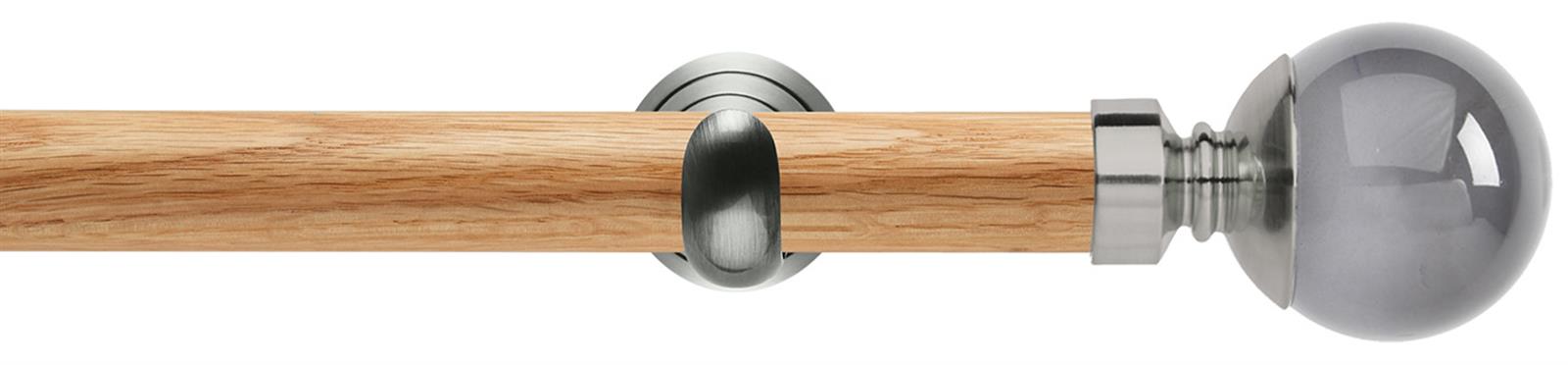 Neo 28mm Oak Wood Eyelet Pole, Stainless Steel Cup, Smoke Grey Ball