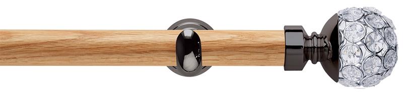 Neo 28mm Oak Wood Eyelet Pole, Black Nickel Cup, Jewelled Ball