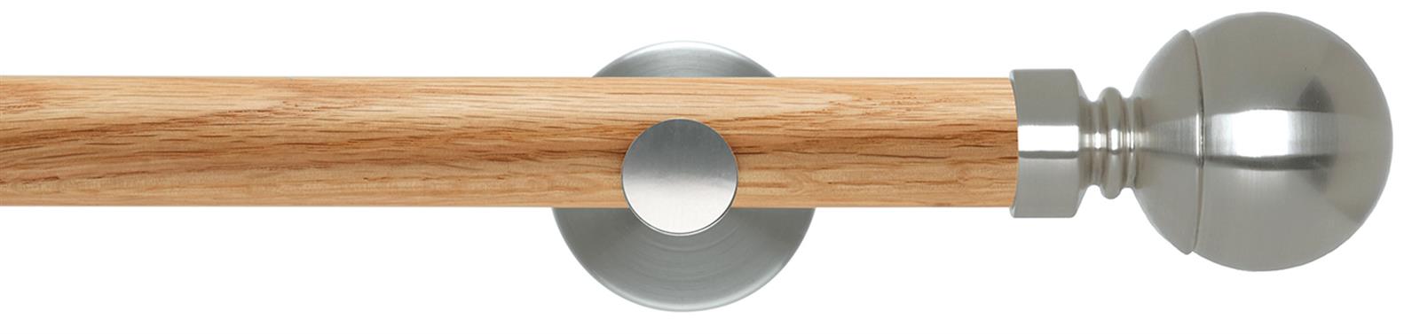 Neo 28mm Oak Wood Eyelet Pole, Stainless Steel, Ball