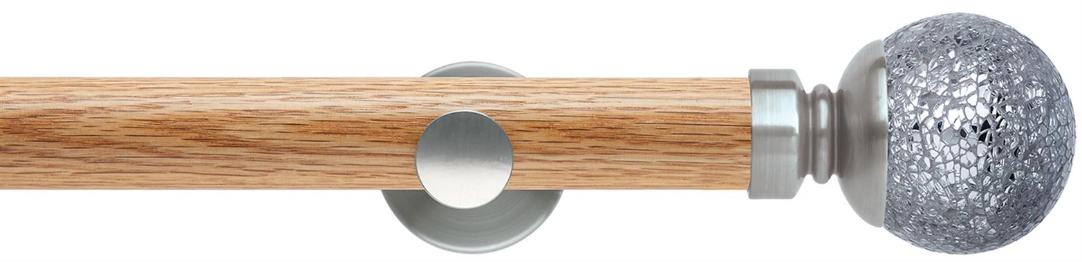 Neo 28mm Oak Wood Eyelet Pole, Stainless Steel, Mosaic Ball