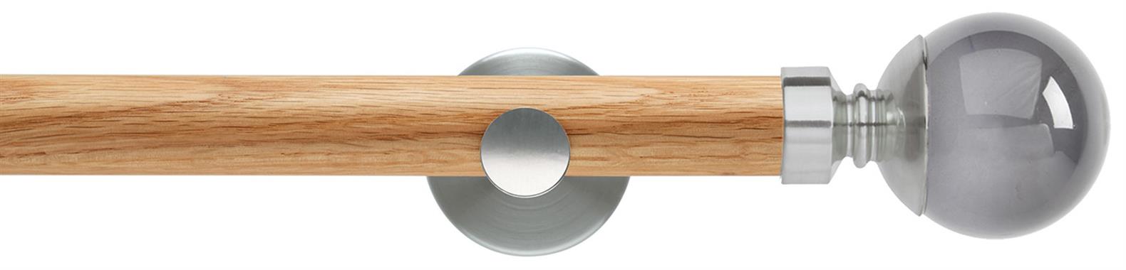 Neo 28mm Oak Wood Eyelet Pole, Stainless Steel, Smoke Grey Ball