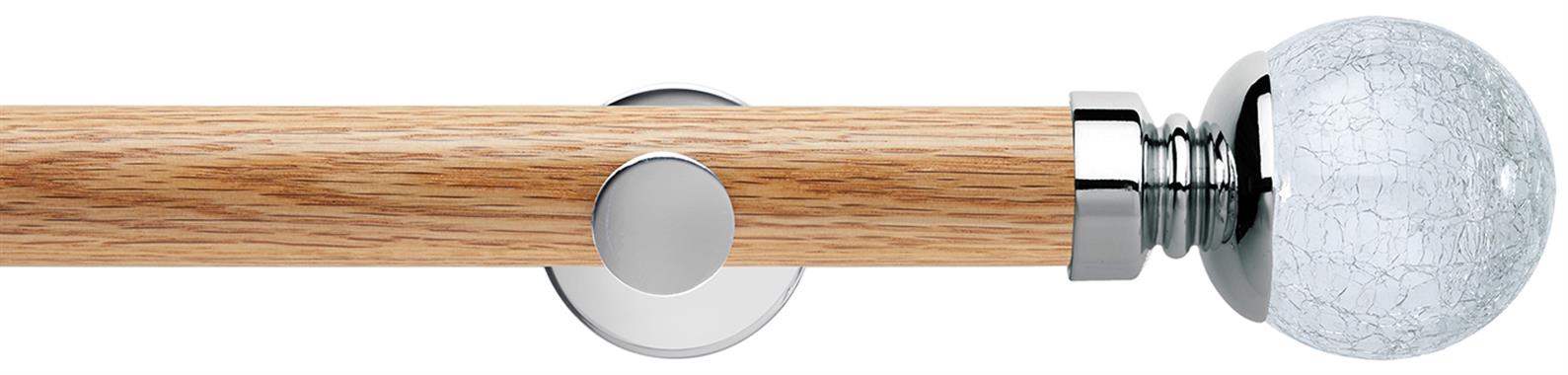 Neo 28mm Oak Wood Eyelet Pole, Chrome, Crackled Glass Ball