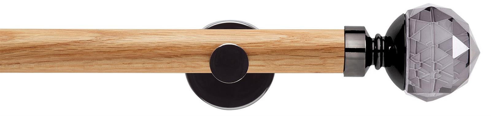 Neo 28mm Oak Wood Eyelet Pole, Black Nickel, Smoke Grey Faceted Ball