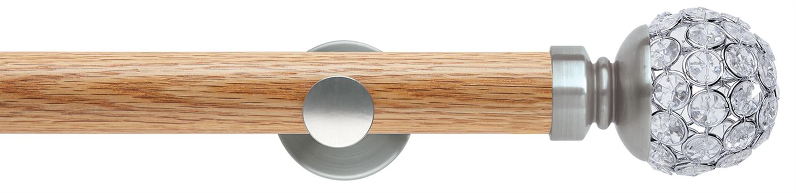 Neo 35mm Oak Wood Eyelet Pole, Stainless Steel, Jewelled Ball