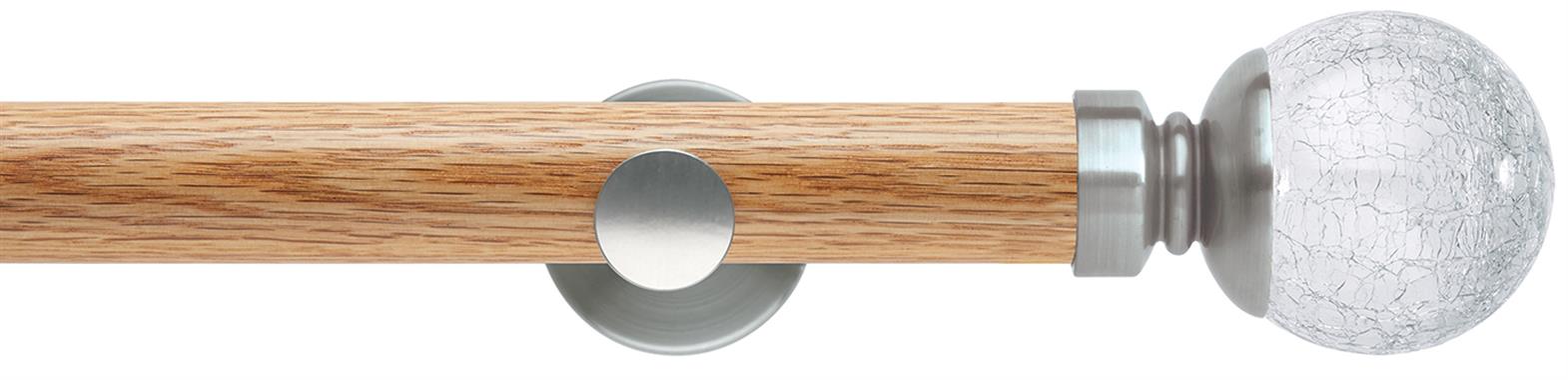 Neo 35mm Oak Wood Eyelet Pole, Stainless Steel, Crackled Glass Ball