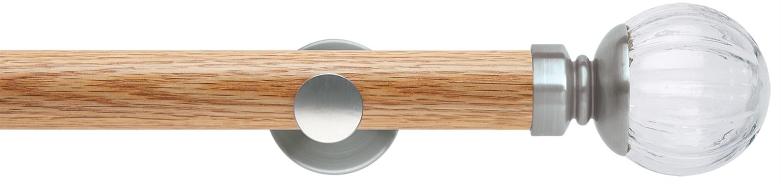 Neo 35mm Oak Wood Eyelet Pole, Stainless Steel, Clear Pumpkin Ball