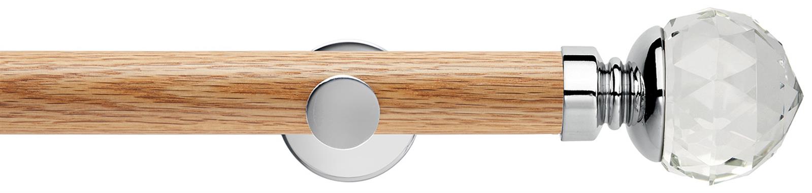 Neo 35mm Oak Wood Eyelet Pole, Chrome, Clear Faceted Ball
