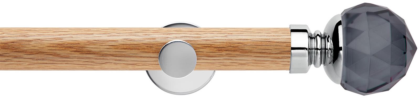 Neo 35mm Oak Wood Eyelet Pole, Chrome, Smoke Grey Faceted Ball