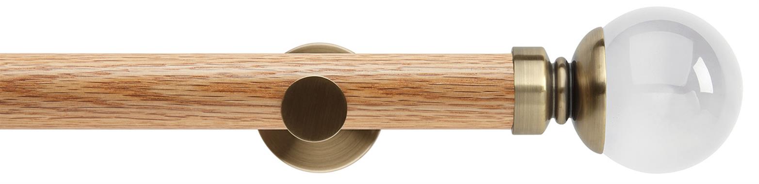 Neo 35mm Oak Wood Eyelet Pole, Spun Brass, Clear Ball