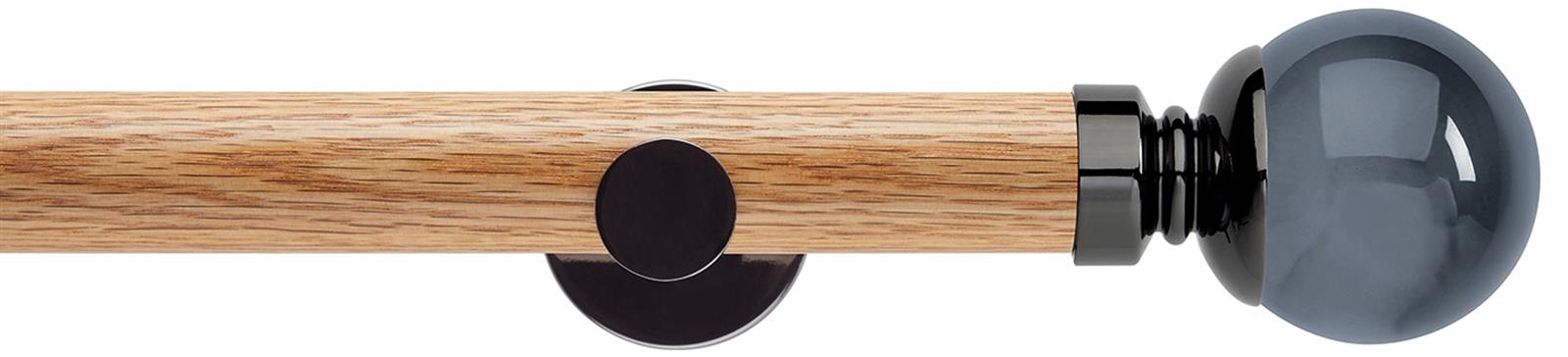 Neo 35mm Oak Wood Eyelet Pole, Black Nickel, Smoke Grey Ball