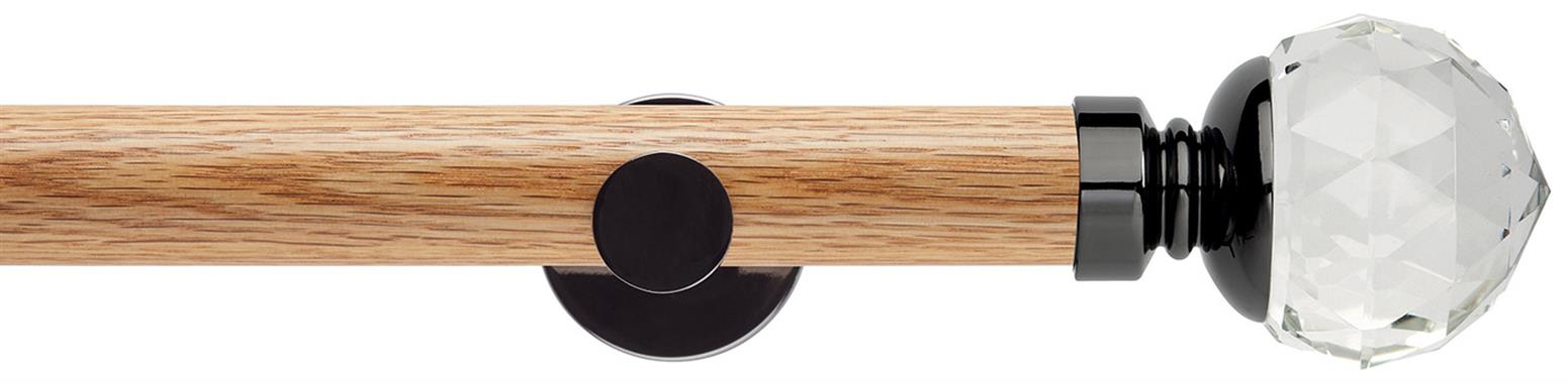 Neo 35mm Oak Wood Eyelet Pole, Black Nickel, Clear Faceted Ball