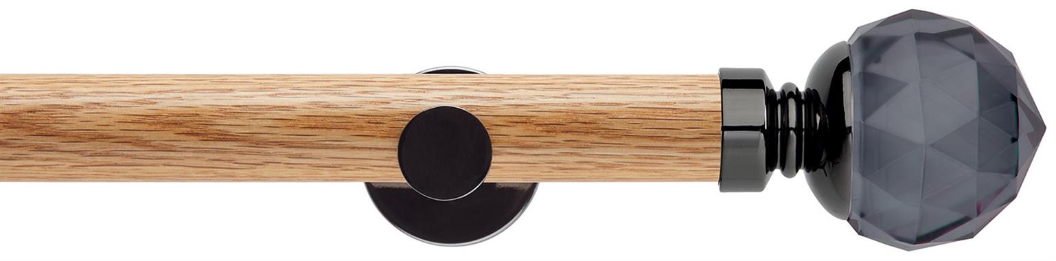 Neo 35mm Oak Wood Eyelet Pole, Black Nickel, Smoke Grey Faceted Ball