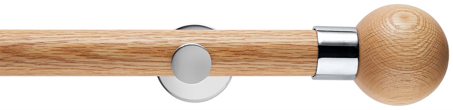 Neo 35mm Oak Wood Eyelet Pole, Chrome, Oak Ball