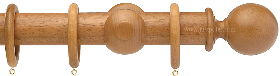 Opus 48mm Wood Curtain Pole Natural Oak, Ball