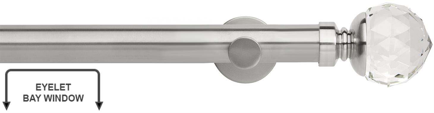 Neo Premium 35mm Eyelet Bay Window Pole Stainless Steel Clear Faceted Ball