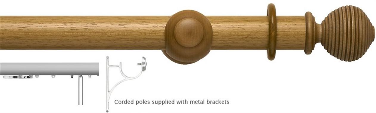 Modern Country 45mm, 55mm Corded Pole, Light Oak, Ribbed Ball