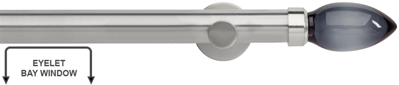 Neo Premium 35mm Eyelet Bay Window Pole Stainless Steel Grey Glass Teardrop