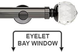 Neo Premium 35mm Eyelet Bay Window Pole Black Nickel Clear Faceted Ball
