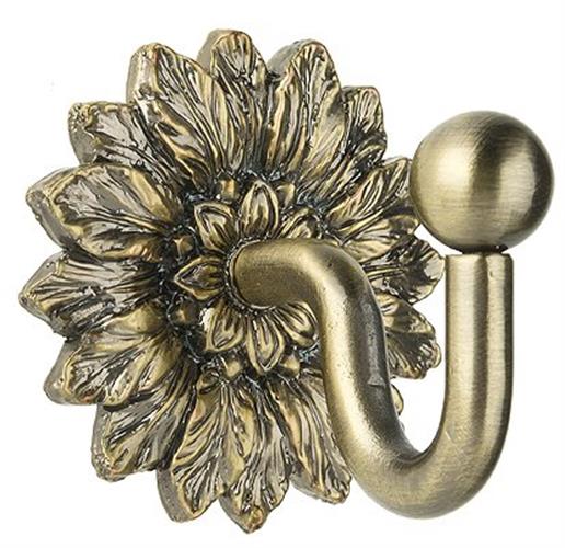Swish Decorative Curtain Tieback Hook, Floral, Antique Brass