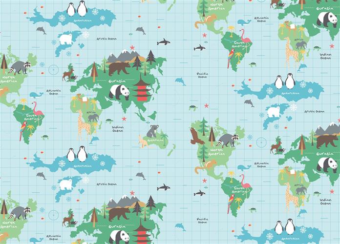 Fryetts Happy Days World Map Multi Fabric