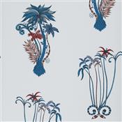 Clarke and Clarke Animalia Jungle Palms Blue Wallpaper 
