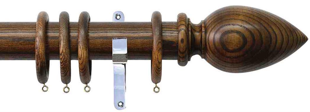 Jones Oakham 50mm Handcrafted Pole, Chrome, Medium Oak, Cone