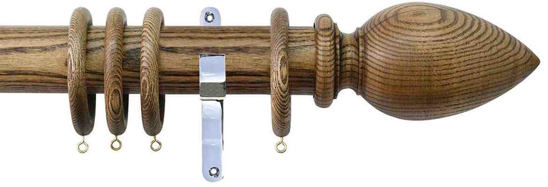 Jones Oakham 50mm Handcrafted Pole, Chrome, Light Oak, Cone