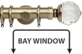 Neo Premium 35mm Bay Window Pole Spun Brass Clear Faceted Ball