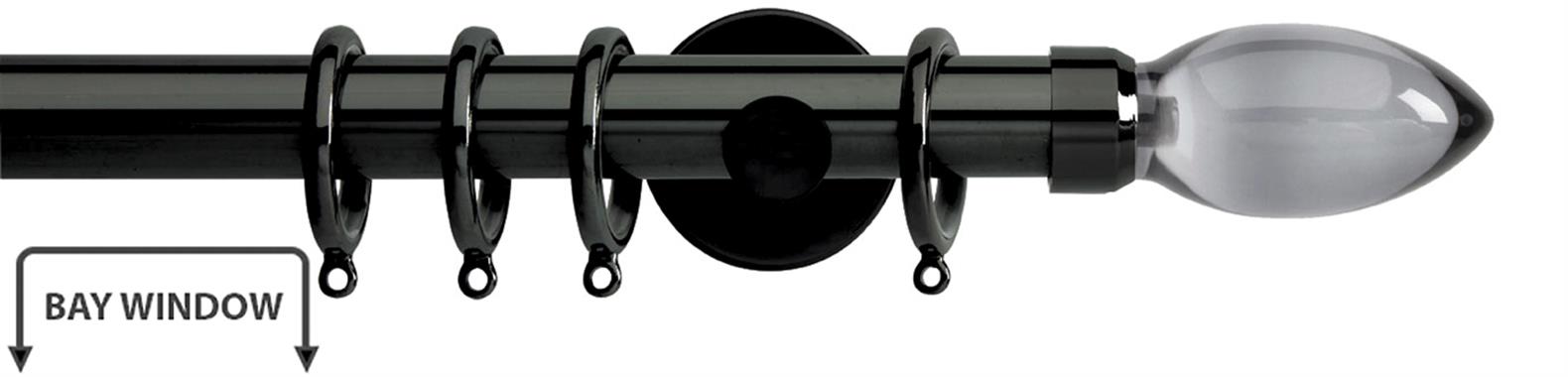 Neo Premium 28mm Bay Window Pole Black Nickel Smoke Grey Teardrop