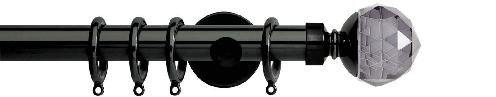 Neo Premium 28mm Pole Black Nickel Cylinder Smoke Grey Faceted Ball