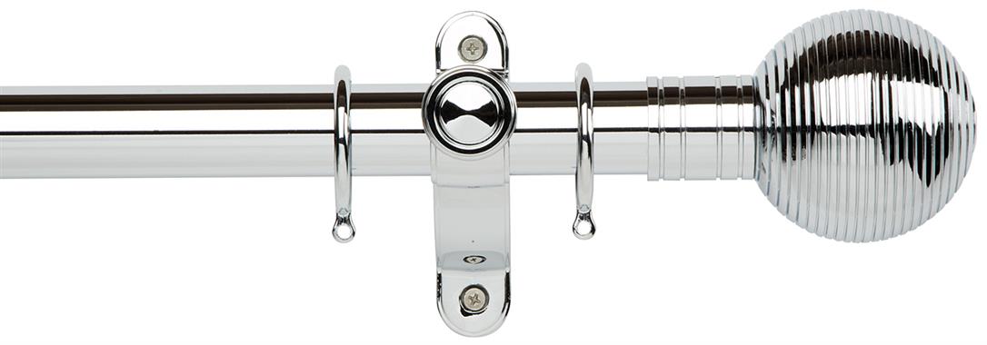 Galleria Metals 35mm Curtain Pole in a Chrome finish with Ribbed Ball finials