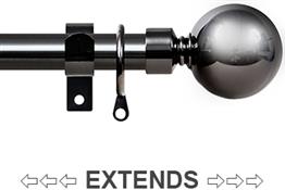Renaissance 19/16mm Extensis Extendable Curtain Pole Black Nickel, Ball