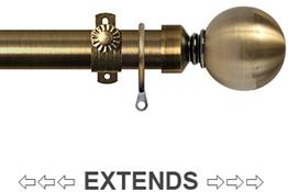 Renaissance 28/25mm Extensis Extendable Curtain Pole Antique Brass, Ball