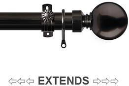 Renaissance 28/25mm Extensis Extendable Curtain Pole Black Nickel, Ball