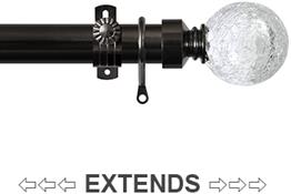 Renaissance 28/25mm Extensis Extendable Curtain Pole Black Nickel,Crackled Glass Ball