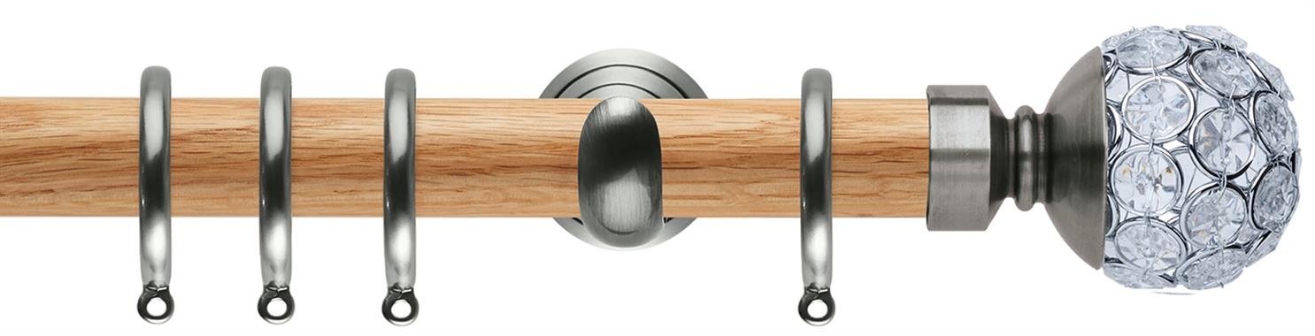 Neo 28mm Oak Wood Pole, Stainless Steel Cup, Jewelled Ball