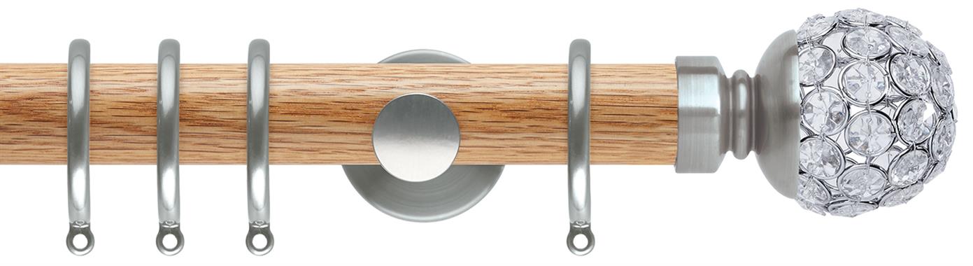 Neo 35mm Oak Wood Pole, Stainless Steel, Jewelled Ball