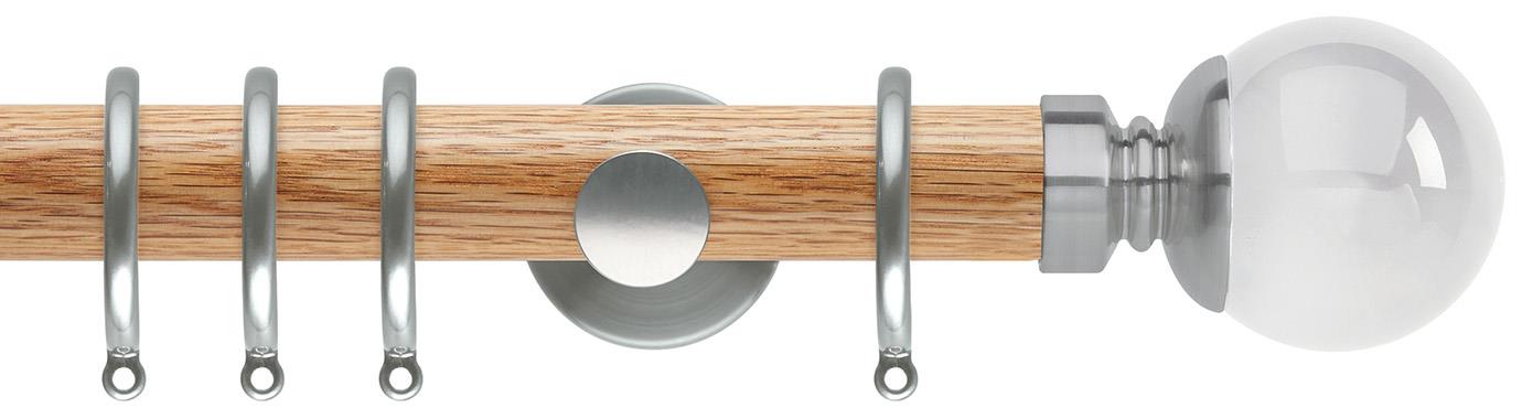 Neo 35mm Oak Wood Pole, Stainless Steel, Clear Ball