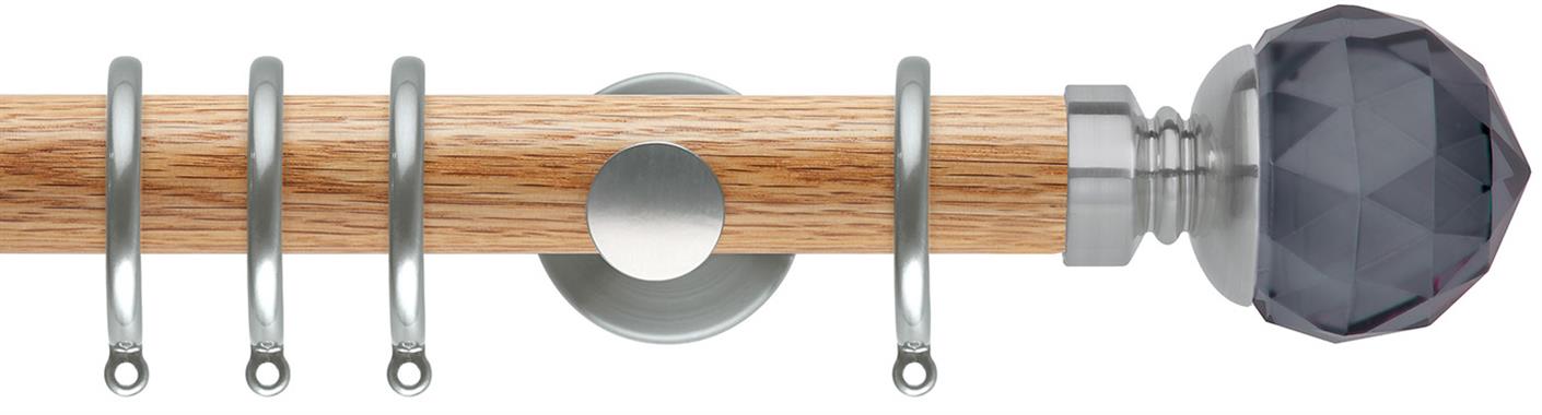 Neo 35mm Oak Wood Pole, Stainless Steel, Smoke Grey Faceted Ball