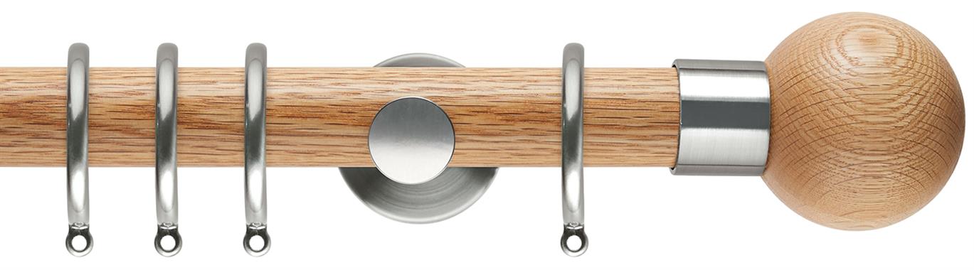 Neo 35mm Oak Wood Pole, Stainless Steel, Oak Ball