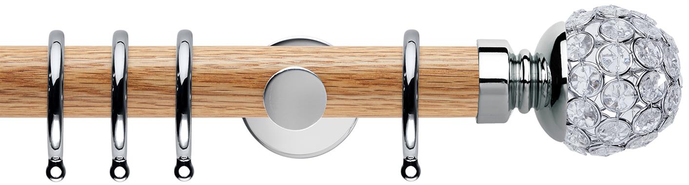 Neo 35mm Oak Wood Pole, Chrome, Jewelled Ball