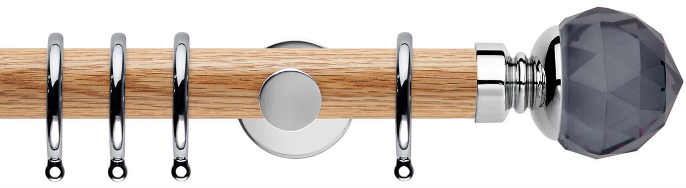 Neo 35mm Oak Wood Pole, Chrome, Smoke Grey Faceted Ball