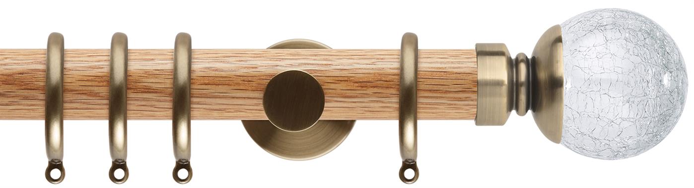 Neo 35mm Oak Wood Pole, Spun Brass, Crackled Glass Ball