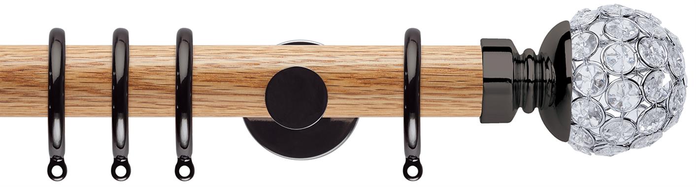 Neo 35mm Oak Wood Pole, Black Nickel, Jewelled Ball