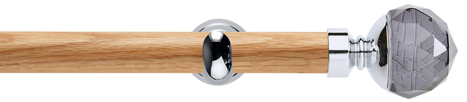 Neo 28mm Oak Wood Eyelet Pole, Chrome Cup, Smoke Grey Faceted Ball